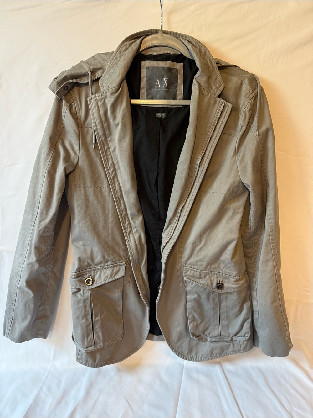 Armani Exchange Women's Light Gray Military-Style Field Jacket